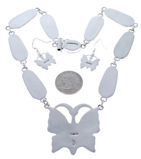 Sterling Silver Butterfly Multicolor Jewelry Link Necklace Set PX37091